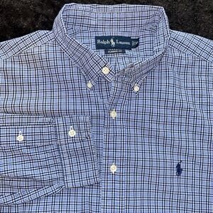Ralph Lauren Button Down‎ Shirt Mens Size XL Blue Plaid Classic Fit Long Sleeve